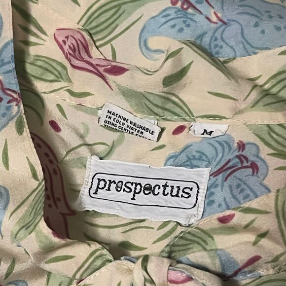 70s 80s Prospectus Cream Floral Print Top Medium Pussybow Ruffle Tiered Sleeves - Picture 5 of 5